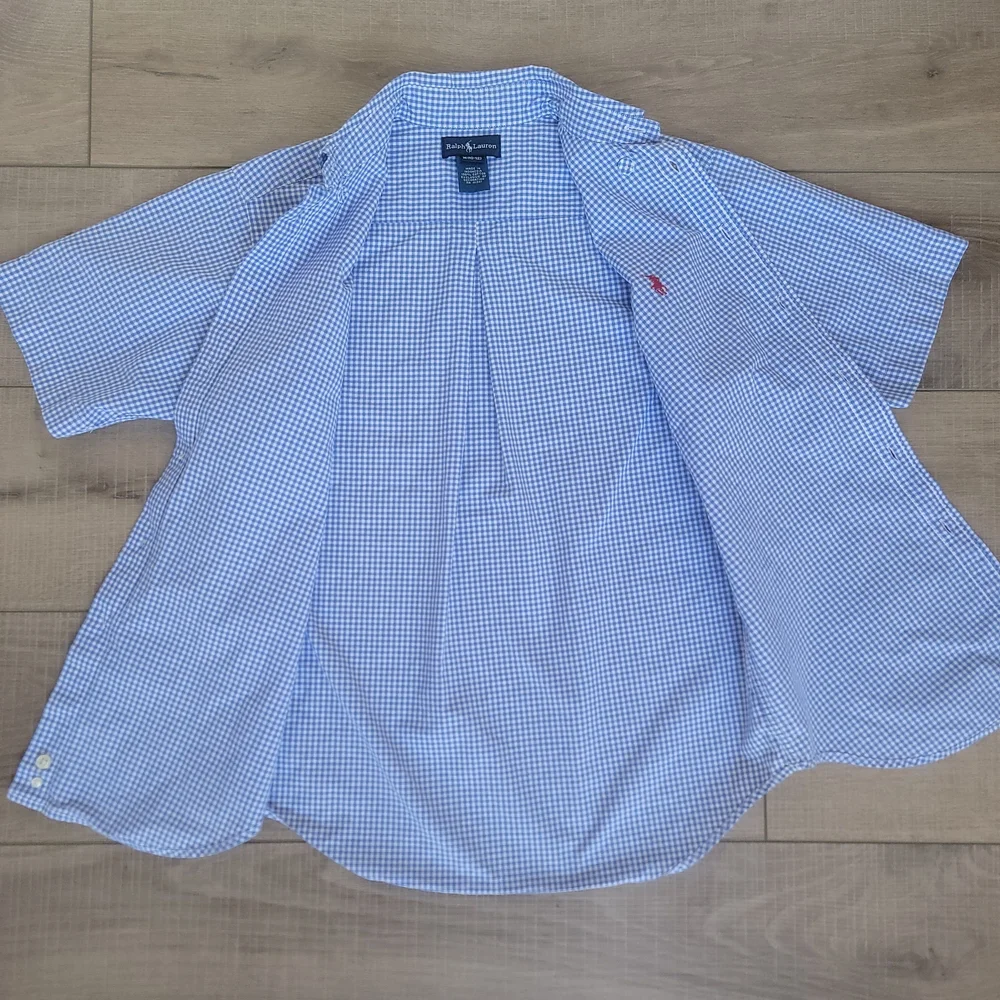 Polo Ralph Lauren Boys Cotton Gingham Blue ShortS Button Down Shirt M 10-12 Prep